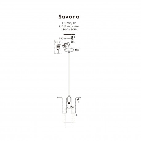 Light Prestige Savona Lampa wisząca E27 1x1W transparentny/srebrny LP-707/1P