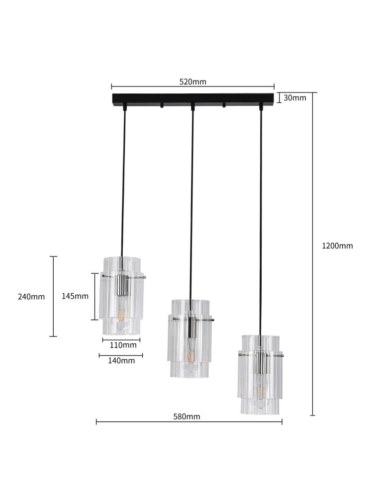 Triple pendant lamps - Light Prestige Savona Pendant Lamp E27 3x40W transparent/silver LP-707/3L - product kolory-swiatla.pl 11
