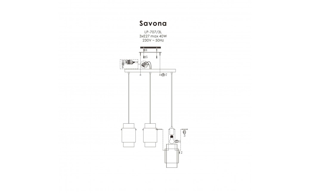 Light Prestige Savona Lampa wisząca E27 3x40W transparentny/srebrny LP-707/3L