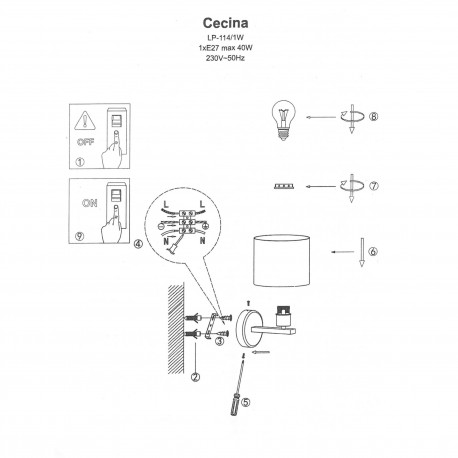 Light Prestige Cecina kinkiet czarny E27 czarny LP-114/1W BK