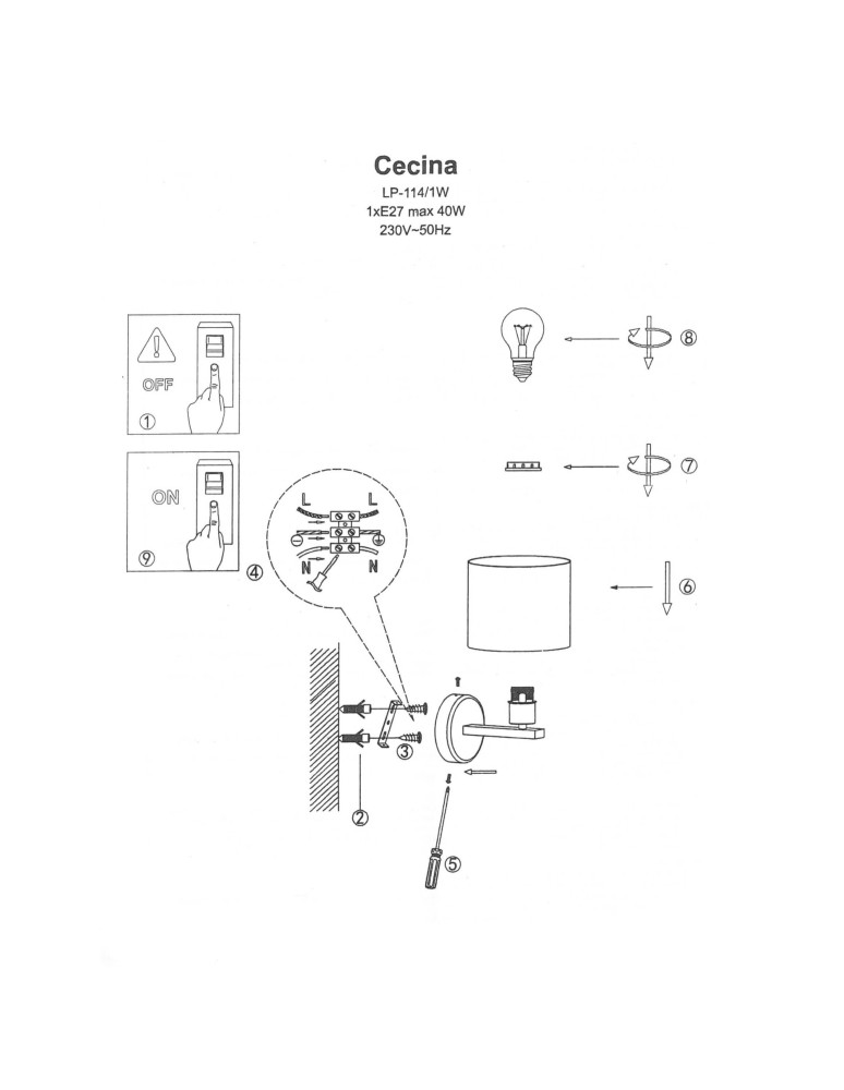 Wall lamps with lampshade - Light Prestige Cecina wall lamp black E27 black LP-114/1W BK - product kolory-swiatla.pl 12