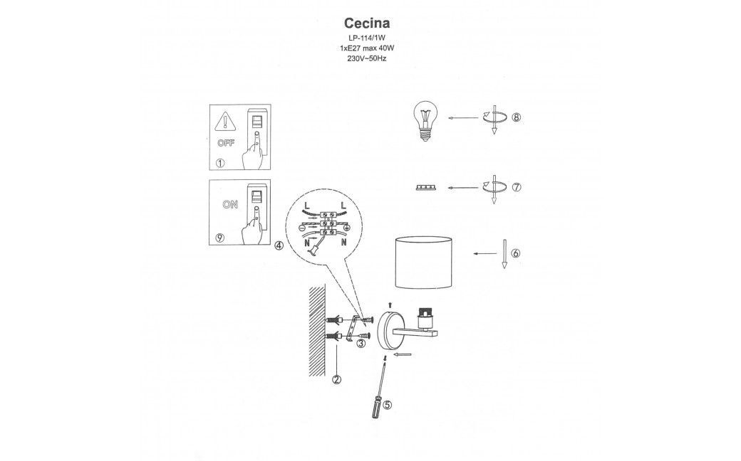 Light Prestige Cecina kinkiet czarny E27 czarny LP-114/1W BK