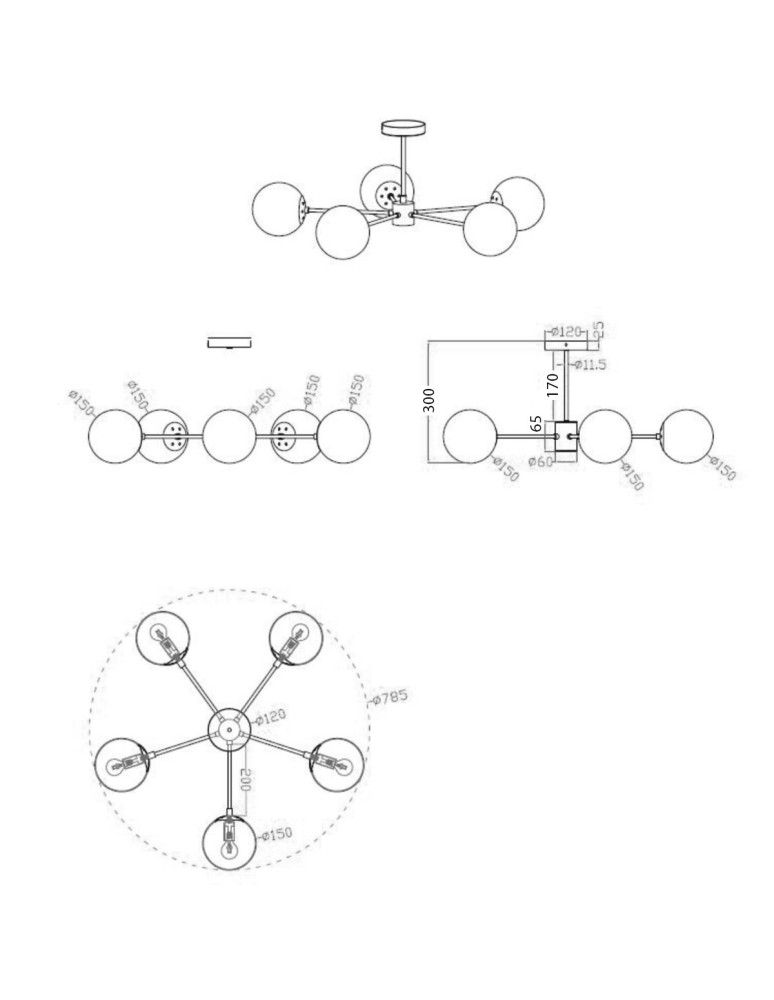 Light Prestige Roma Lampa wisząca E14 5x40W czarny/biały LP-1345/5P BK