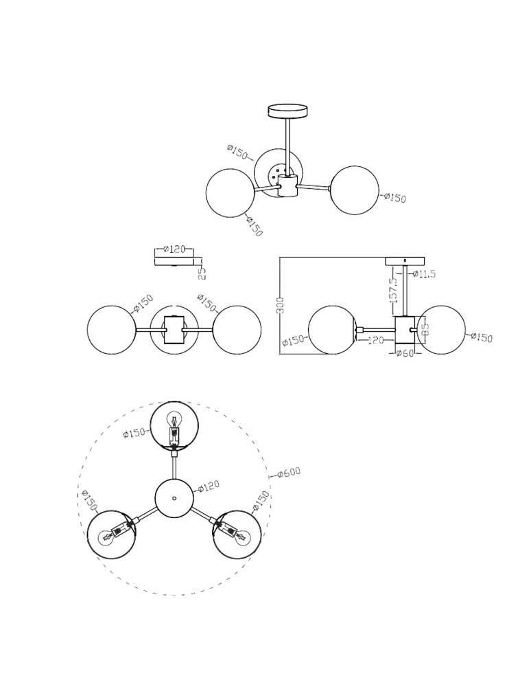 Ceiling lamps - Light Prestige Roma Pendant Lamp E14 3x40W black/white LP-1345/3P BK - product kolory-swiatla.pl 3