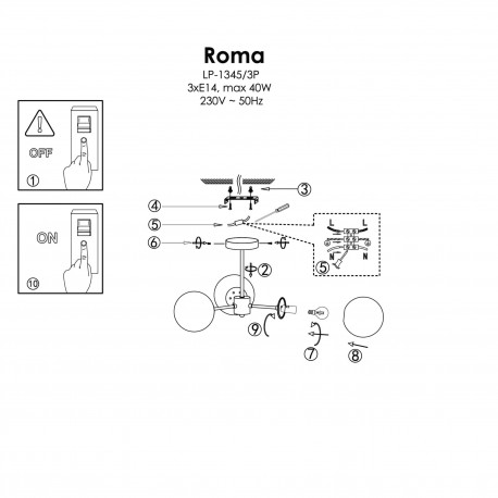 Light Prestige Roma Lampa wisząca E14 3x40W czarny/biały LP-1345/3P BK