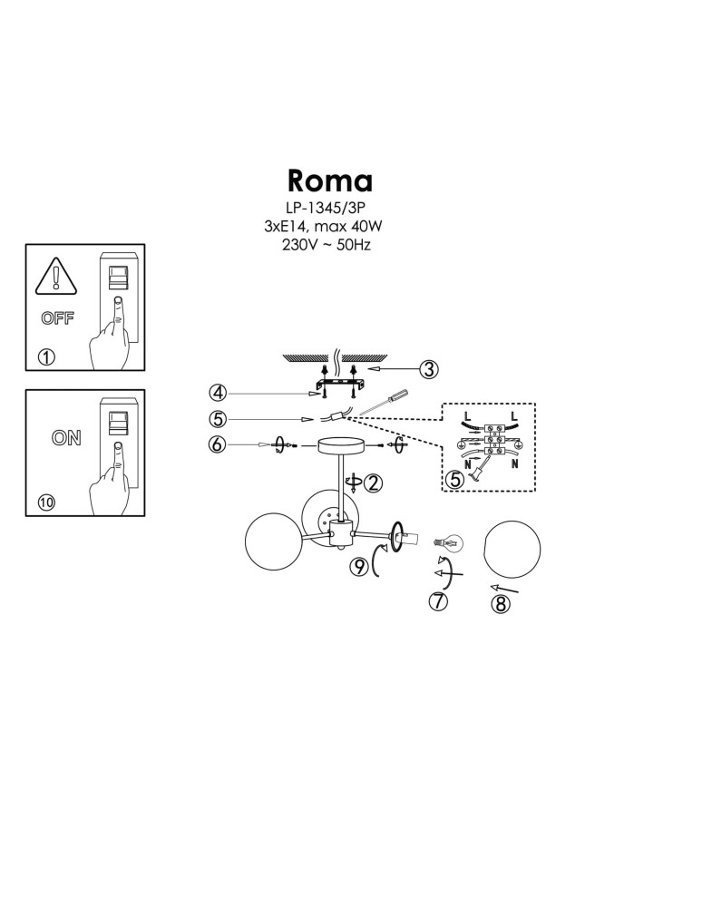 Ceiling lamps - Light Prestige Roma Pendant Lamp E14 3x40W black/white LP-1345/3P BK - product kolory-swiatla.pl 4