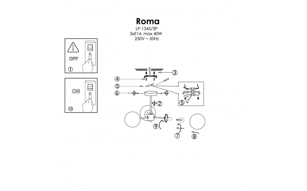 Light Prestige Roma Lampa wisząca E14 3x40W czarny/biały LP-1345/3P BK