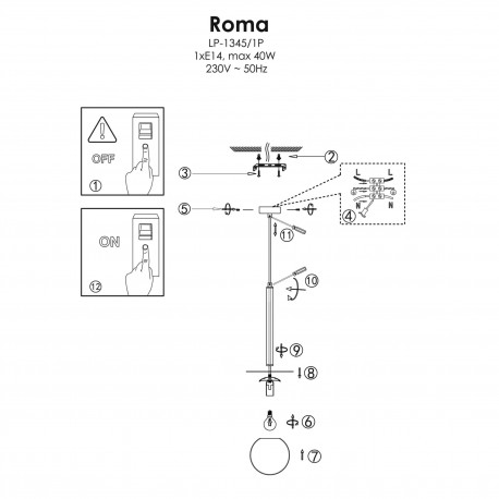 Light Prestige Roma Lampa wisząca E14 1x40W złoty/biały LP-1345/1P GD