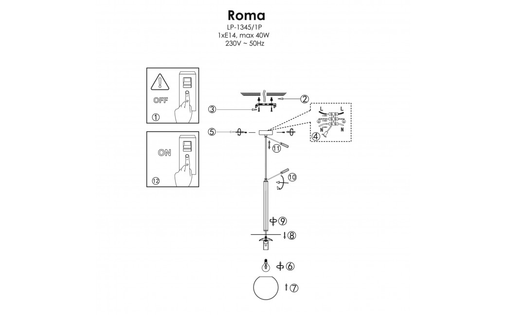 Light Prestige Roma Lampa wisząca E14 1x40W złoty/biały LP-1345/1P GD