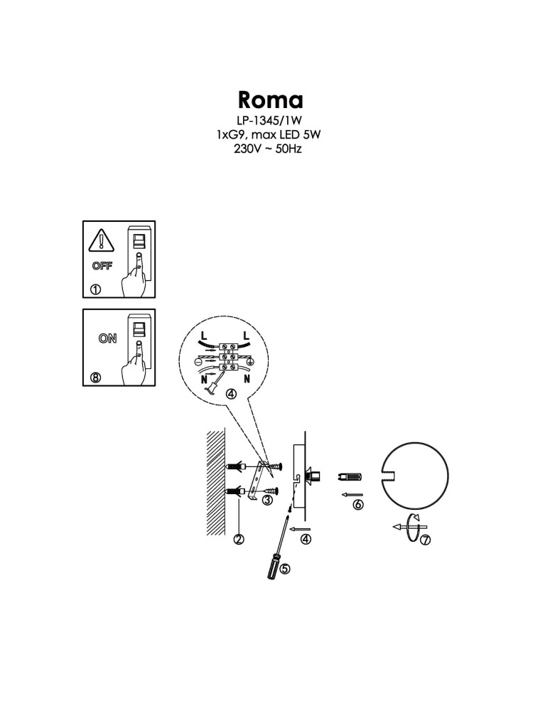 Wall lamps - Light Prestige Roma Wall lamp G9 1x5W black/white LP-1345/1W BK - product kolory-swiatla.pl 4
