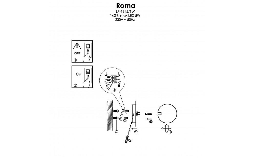 Light Prestige Roma Kinkiet G9 1x5W czarny/biały LP-1345/1W BK