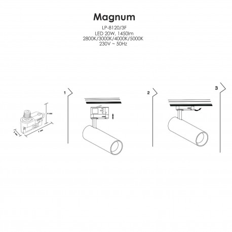 Light Prestige Magnum reflektor do szynoprzewodu 3F LED 1x20W czarny LP-8120/3F BK