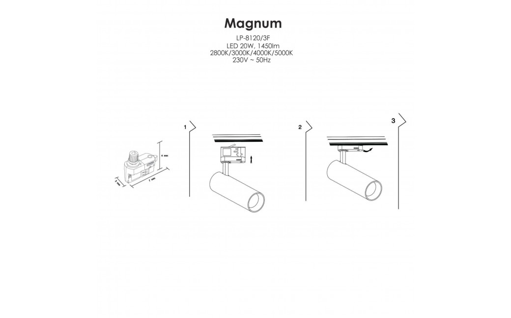 Light Prestige Magnum reflektor do szynoprzewodu 3F LED 1x20W czarny LP-8120/3F BK