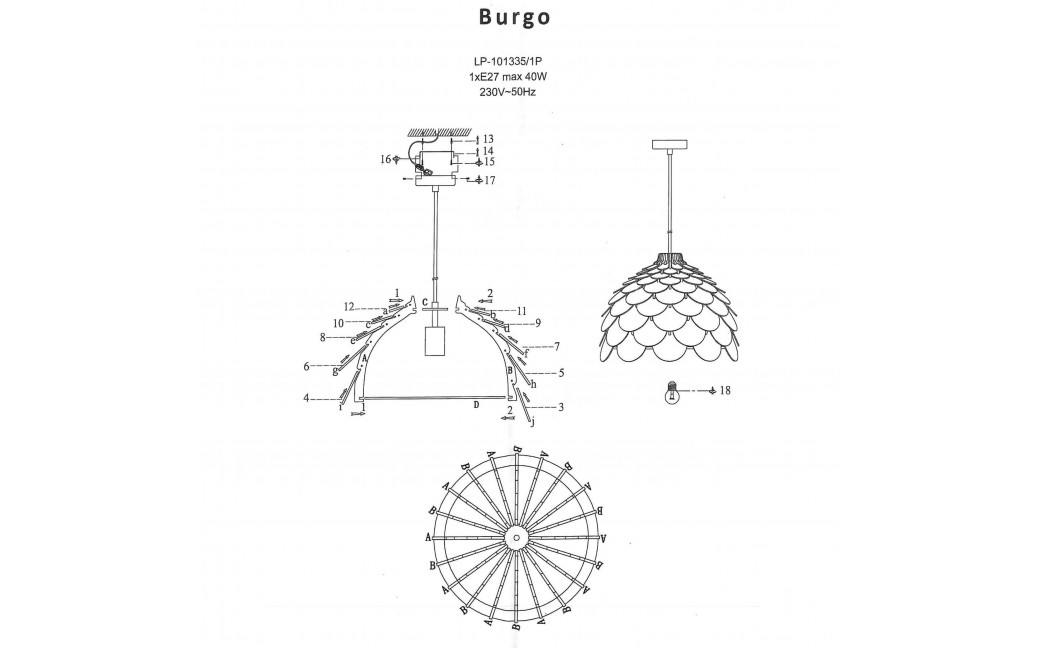 Light Prestige BURGO wisząca mała E27 drewna LP-101335/1P S