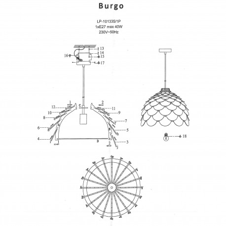 Light Prestige BURGO wisząca duża E27 drewna LP-101335/1P L