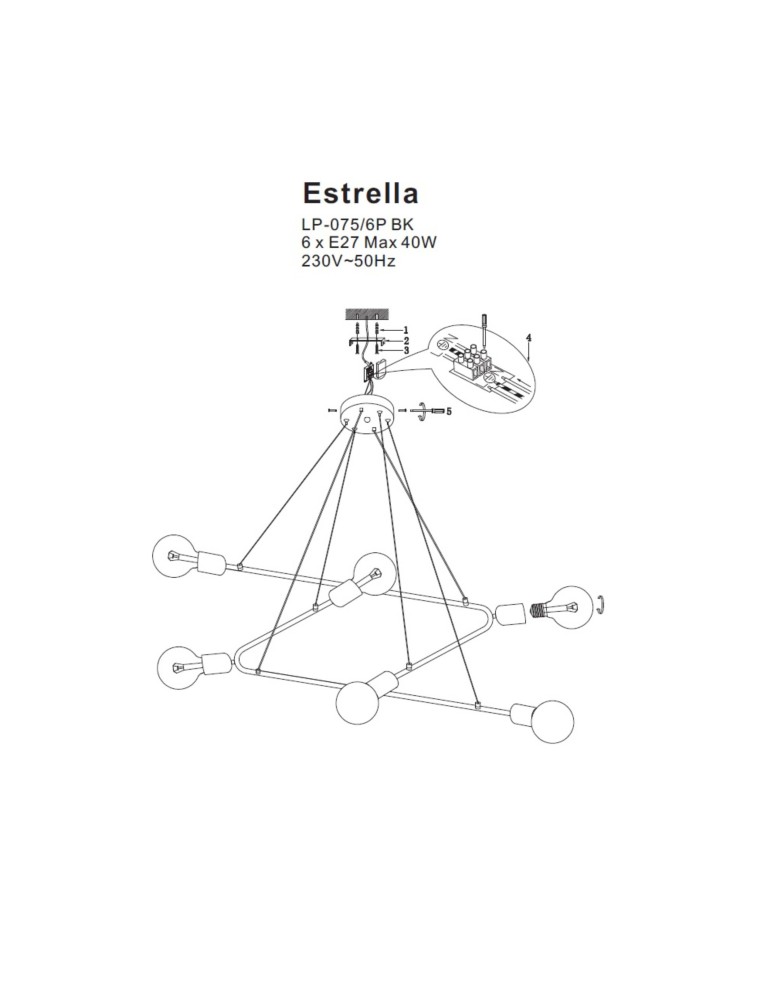 Pendant lamps - Light Prestige Estrella 6 pendant black E27 black + gold LP-075/6P BK - product kolory-swiatla.pl 4