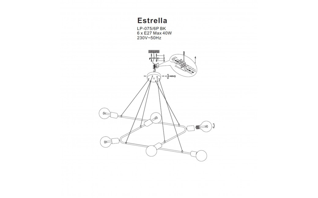 Light Prestige Estrella 6 wisząca czarna E27 czarny + złoty LP-075/6P BK