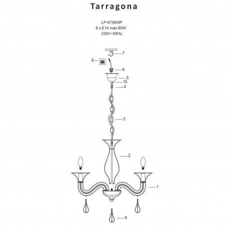 Light Prestige Tarragona 6 wisząca E14 czarny LP-6756/6P