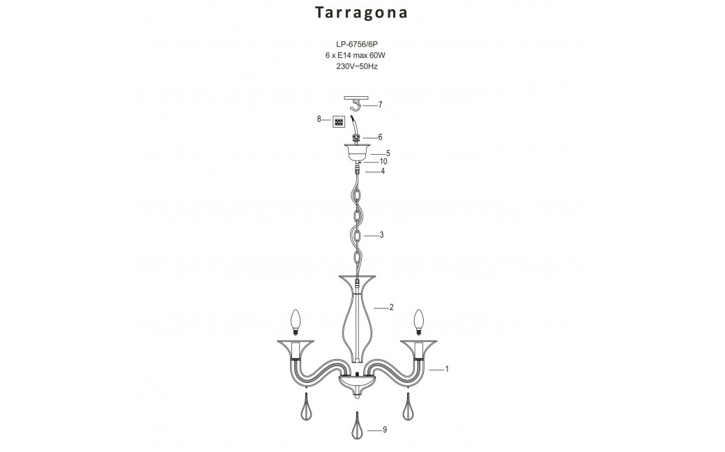 Light Prestige Tarragona 6 wisząca E14 czarny LP-6756/6P