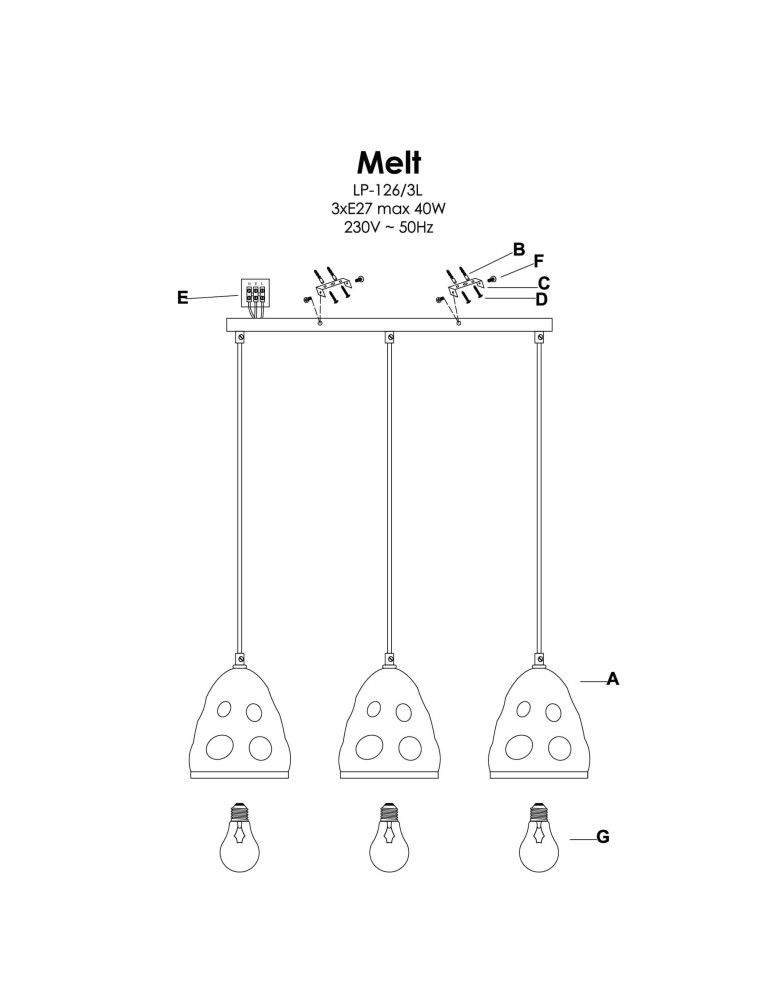 Pendant lamps on a strip - Light Prestige Melt 3 pendant E27 black LP-126/3L - product kolory-swiatla.pl 4