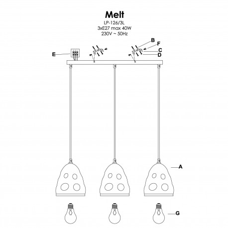 Light Prestige Melt 3 wisząca E27 czarny LP-126/3L