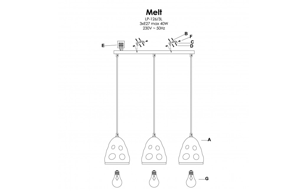 Light Prestige Melt 3 wisząca E27 czarny LP-126/3L