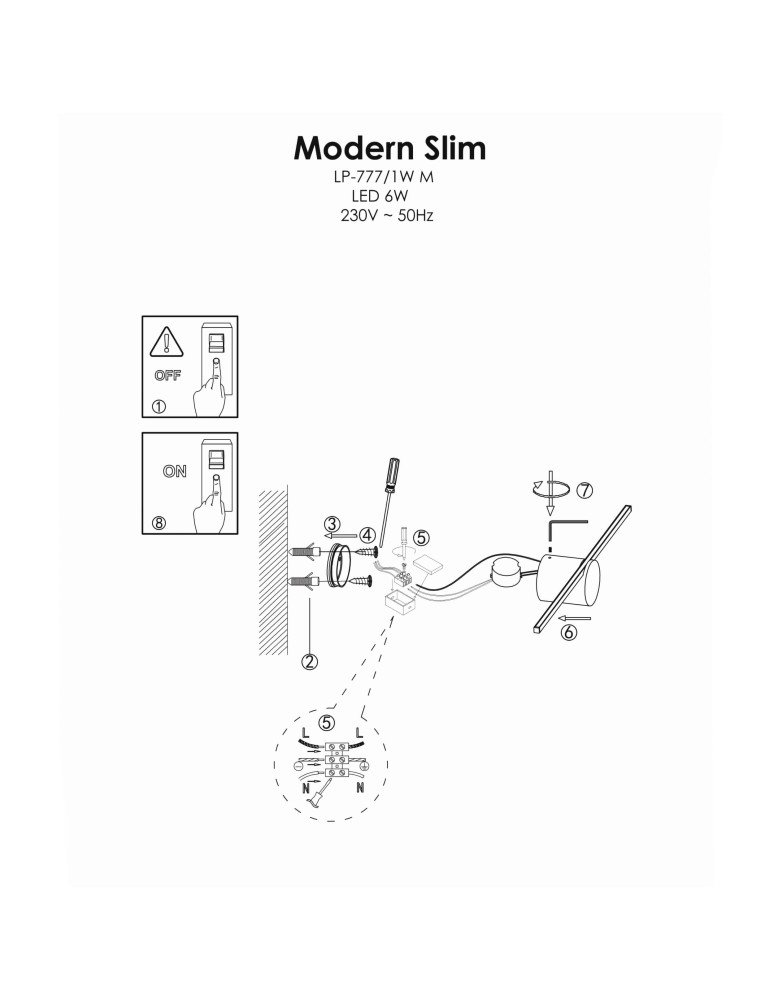 Wall lamps over the mirror - Light Prestige Modern LED wall lamp 8W 1100lm 3000K black LP-777/1W L BK - product kolory-swiatla.pl 8