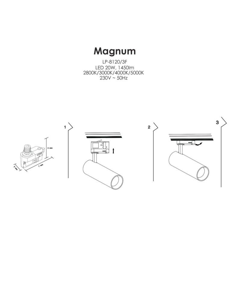 Lamps for 3-phase busbars - Light Prestige Magnum spotlight for busbar 3F LED 1x20W white LP-8120/3F WH - product kolory-swiatla.pl 17