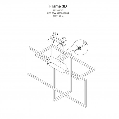 Light Prestige Frame Plafon LED 60W 3000K 1660lm czarny LP-980/3D3 BK