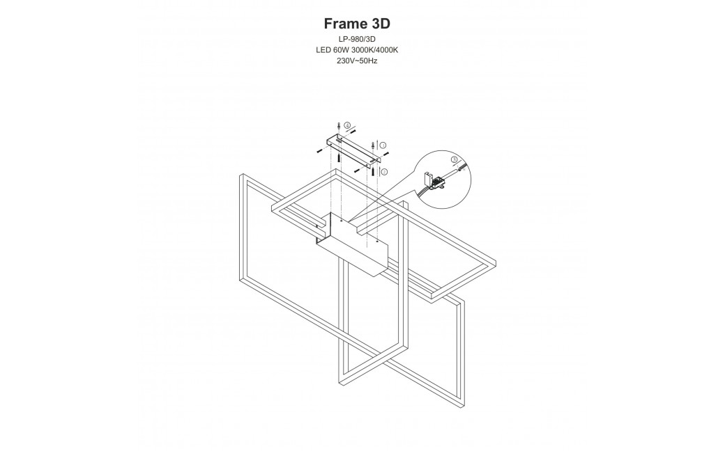 Light Prestige Frame Plafon LED 60W 3000K 1660lm czarny LP-980/3D3 BK