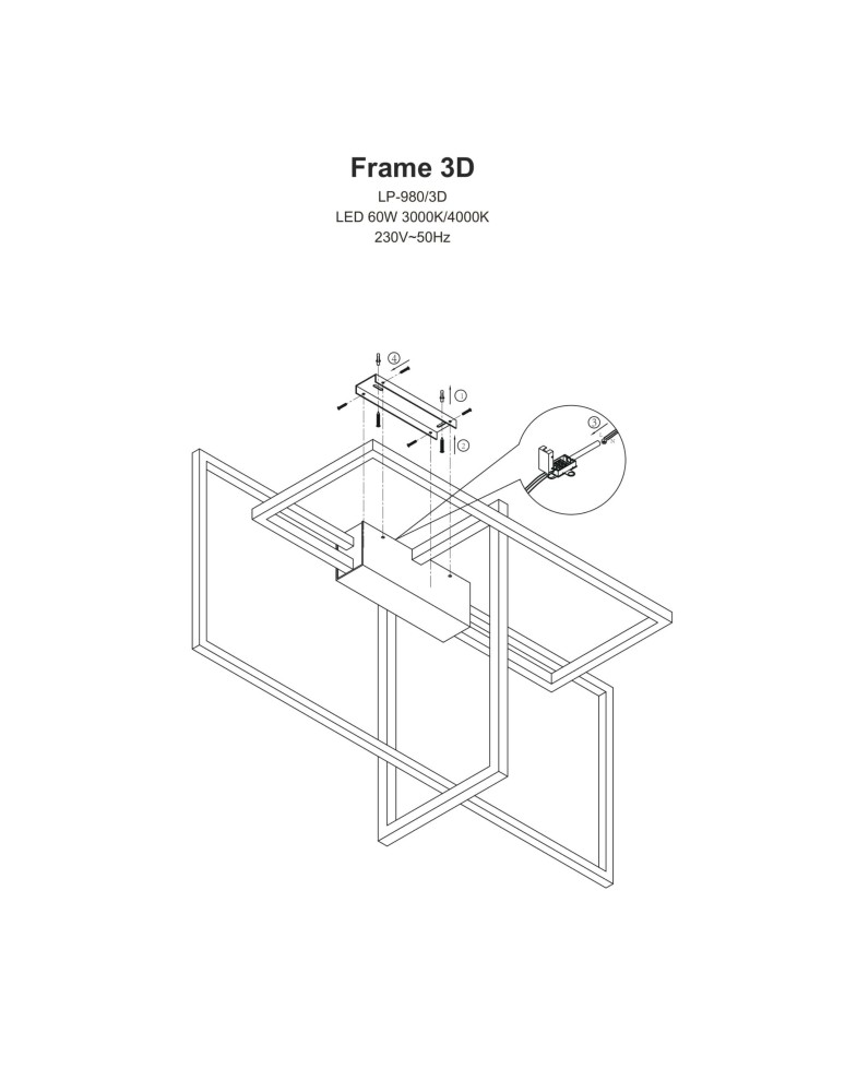 Modern ceiling lamps - Light Prestige Frame Plafond LED 60W 4000K 1660lm black LP-980/3D4 BK. - product kolory-swiatla.pl 4
