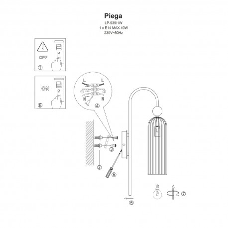 Light Prestige Piega Lampa wisząca E14 1x40W dymny/złoty LP-939/1P smoked