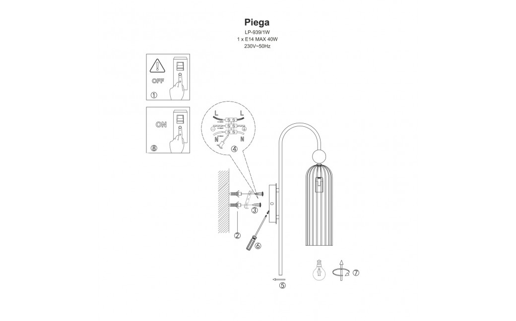 Light Prestige Piega Lampa wisząca E14 1x40W dymny/złoty LP-939/1P smoked