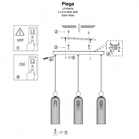 Light Prestige Piega Lampa wisząca E14 3x40W dymny/złoty LP-939/3L smoked