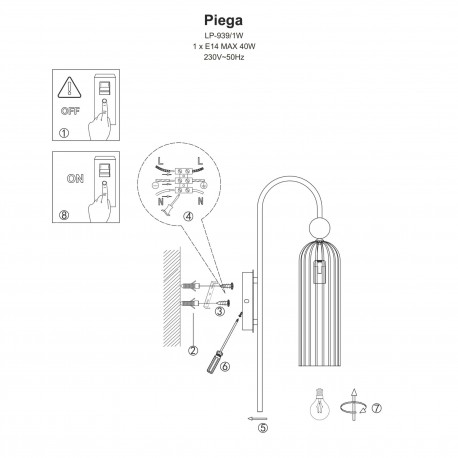 Light Prestige Piega Kinkiet LP-939/1W white