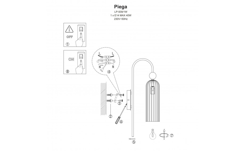 Light Prestige Piega Kinkiet E14 1x40W dymny/złoty LP-939/1W smoked