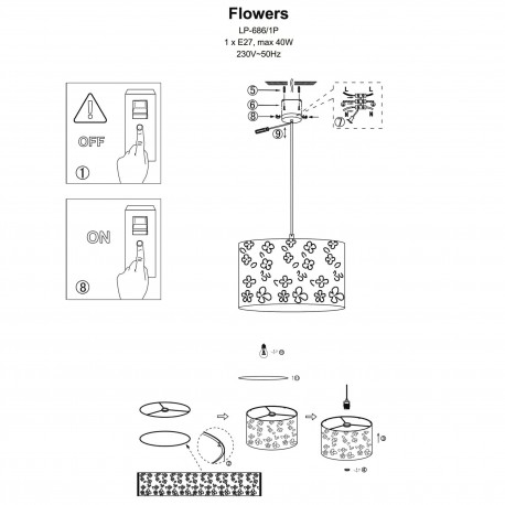 Light Prestige FLOWERS Lampa wisząca E27 1x40W biały LP-686/1P