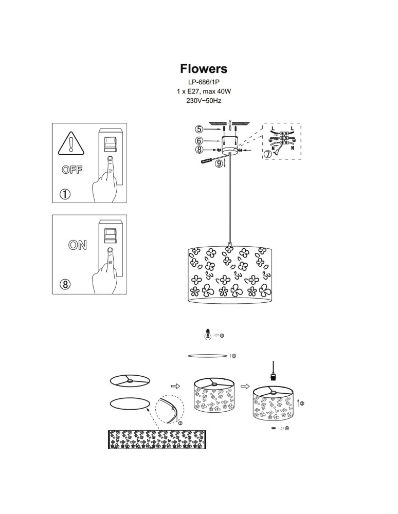 Pendant lamps - Light Prestige FLOWERS pendant lamp E27 1x40W white LP-686/1P - product kolory-swiatla.pl 4