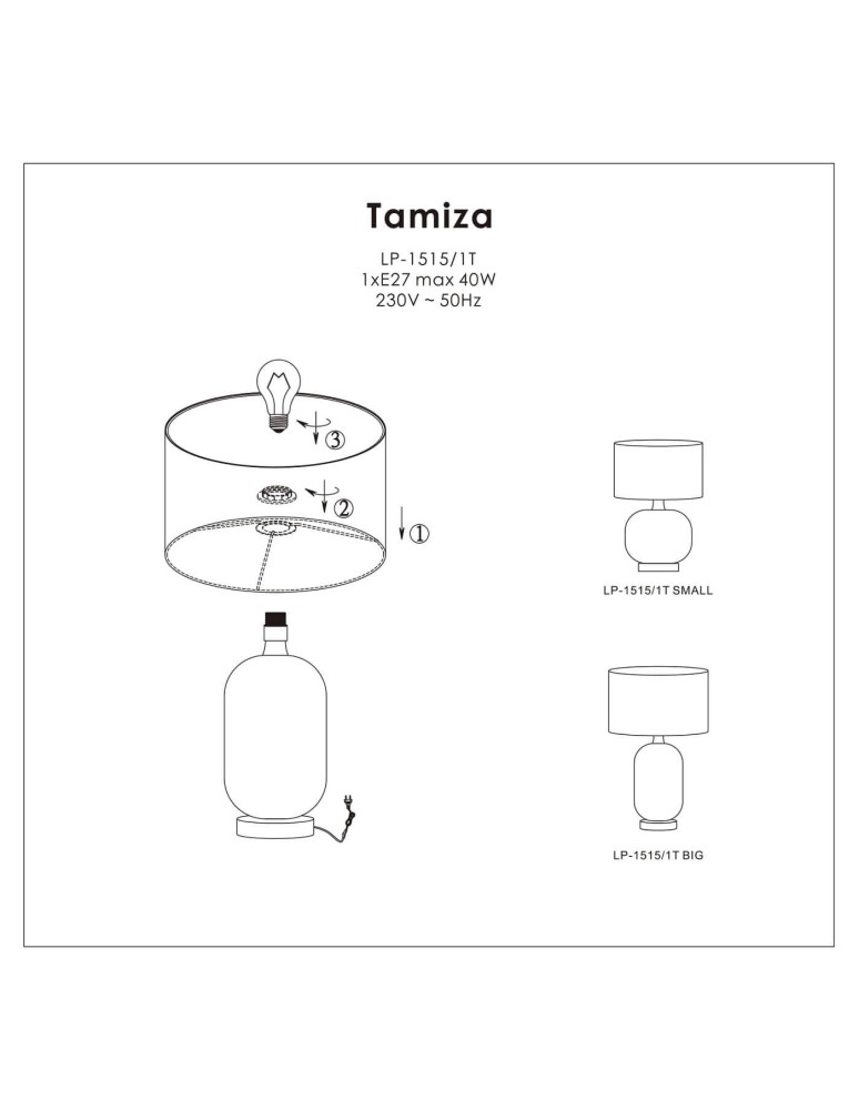 Table lamps with lampshade - Light Prestige Tamiza desk lamp large 1xE27 LP-1515/1T big - product kolory-swiatla.pl 13