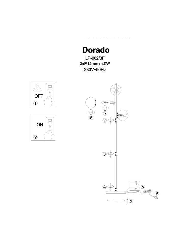 Floor lamps - Light Prestige Dorado Floor E14 3x40W black/white LP-002/3F BK - product kolory-swiatla.pl 5