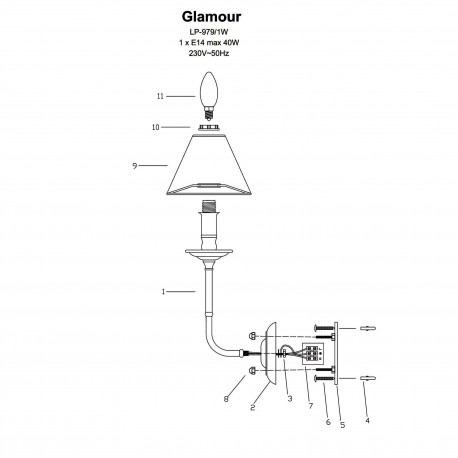 Light Prestige Glamour Kinkiet E14 1x40W srebrny/czarny LP-979/1W