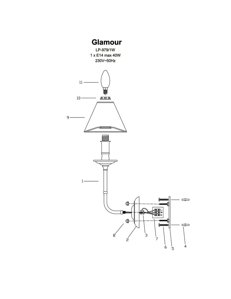 Wall lamps with lampshade - Light Prestige Glamour Wall lamp E14 1x40W silver/black LP-979/1W - product kolory-swiatla.pl 8