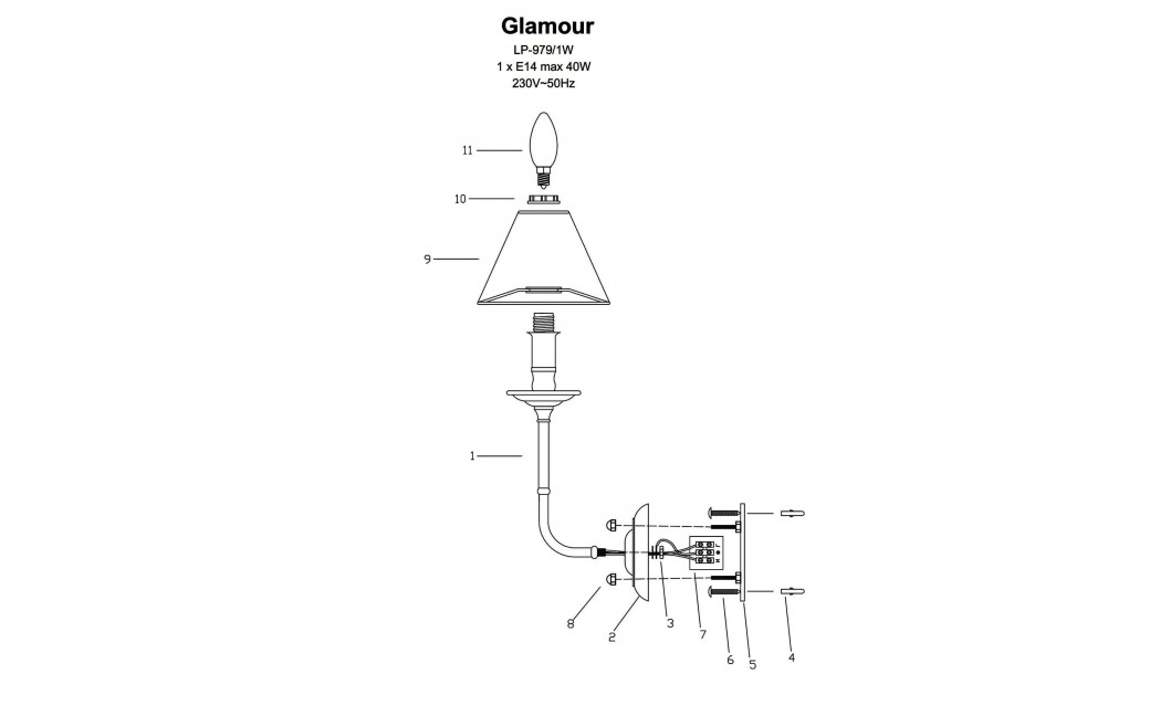 Light Prestige Glamour Kinkiet E14 1x40W srebrny/czarny LP-979/1W