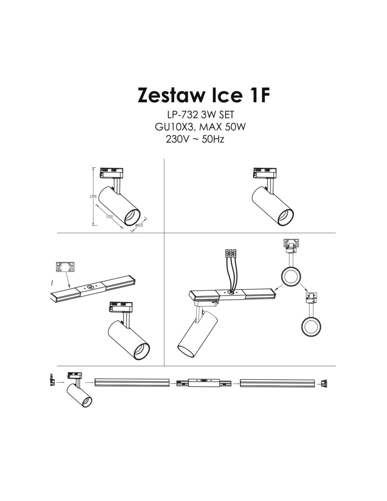 Ready-made rail kits - Light Prestige Ice SET 1F black GU10 black LP-732 3W BK SET - product kolory-swiatla.pl 10