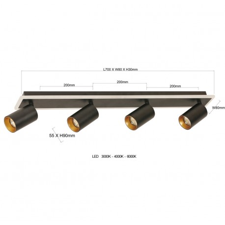 Light Prestige Lampa sufitowa Parma 4xGU10 + 1xLED czarna LP-0612/4C BK