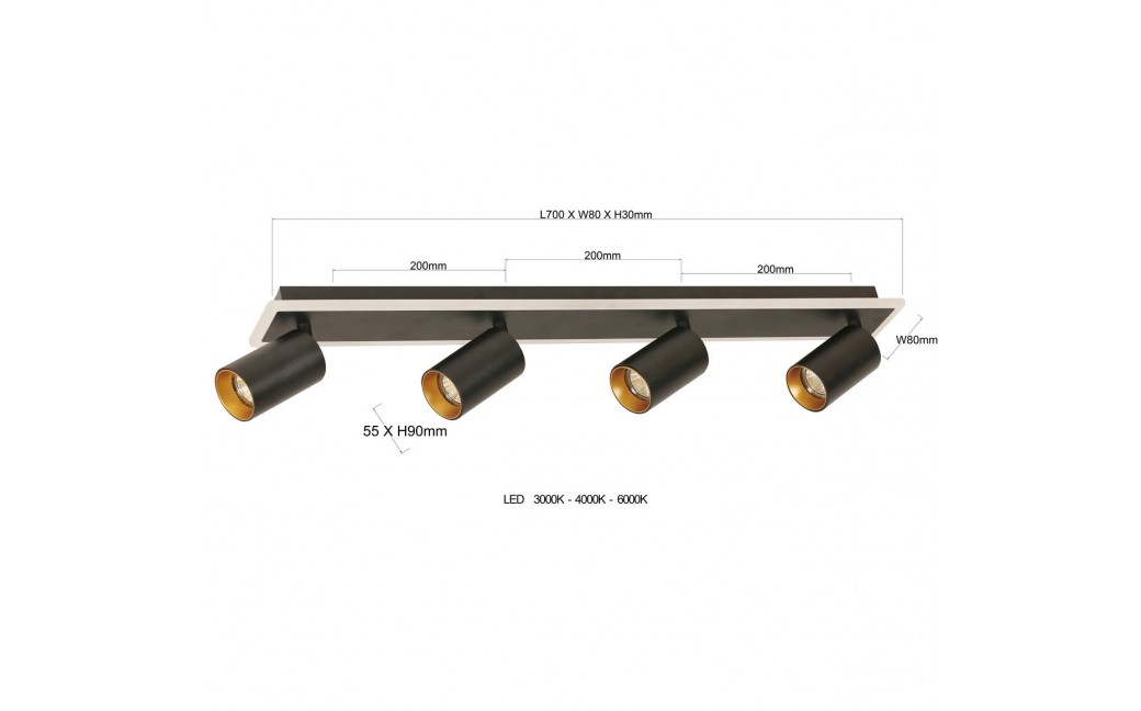 Light Prestige Lampa sufitowa Parma 4xGU10 + 1xLED czarna LP-0612/4C BK