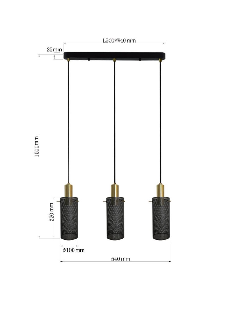 Pendant lamps on a strip - Light Prestige Tirana 3xE27 line black pendant lamp LP-945/3L BK - product kolory-swiatla.pl 3