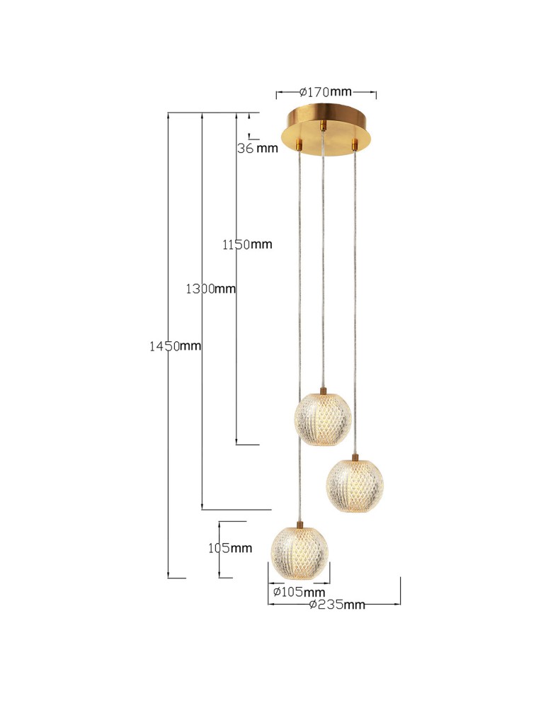 Triple pendant lamps - Light Prestige Diamond 3 3xLED CCT gold pendant lamp LP-2202/3P GD - product kolory-swiatla.pl 8