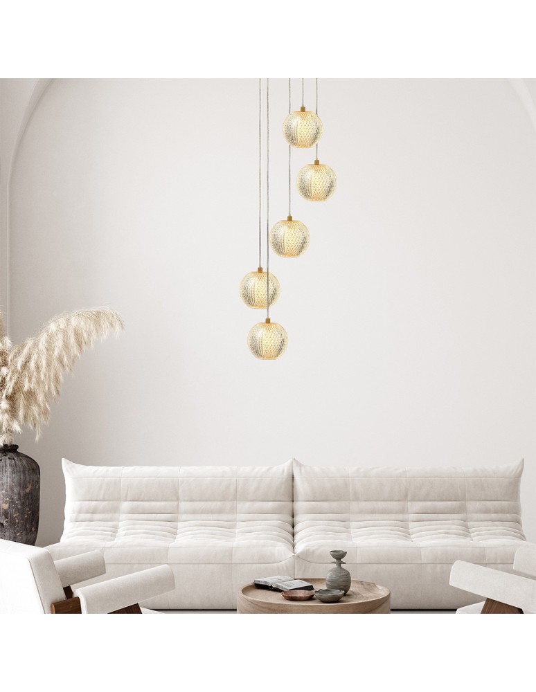 5 point pendant lamps - Light Prestige Diamond 5 5xLED CCT gold pendant lamp LP-2202/5P GD. - product kolory-swiatla.pl 5