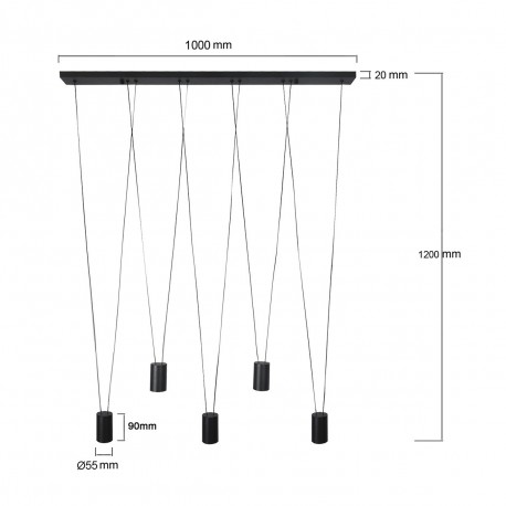 Light Prestige Lampa wisząca Toledo 5xGU10 czarna LP-432/5P BK